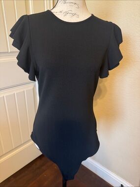 Women's Black Ruffle Sleeve Top